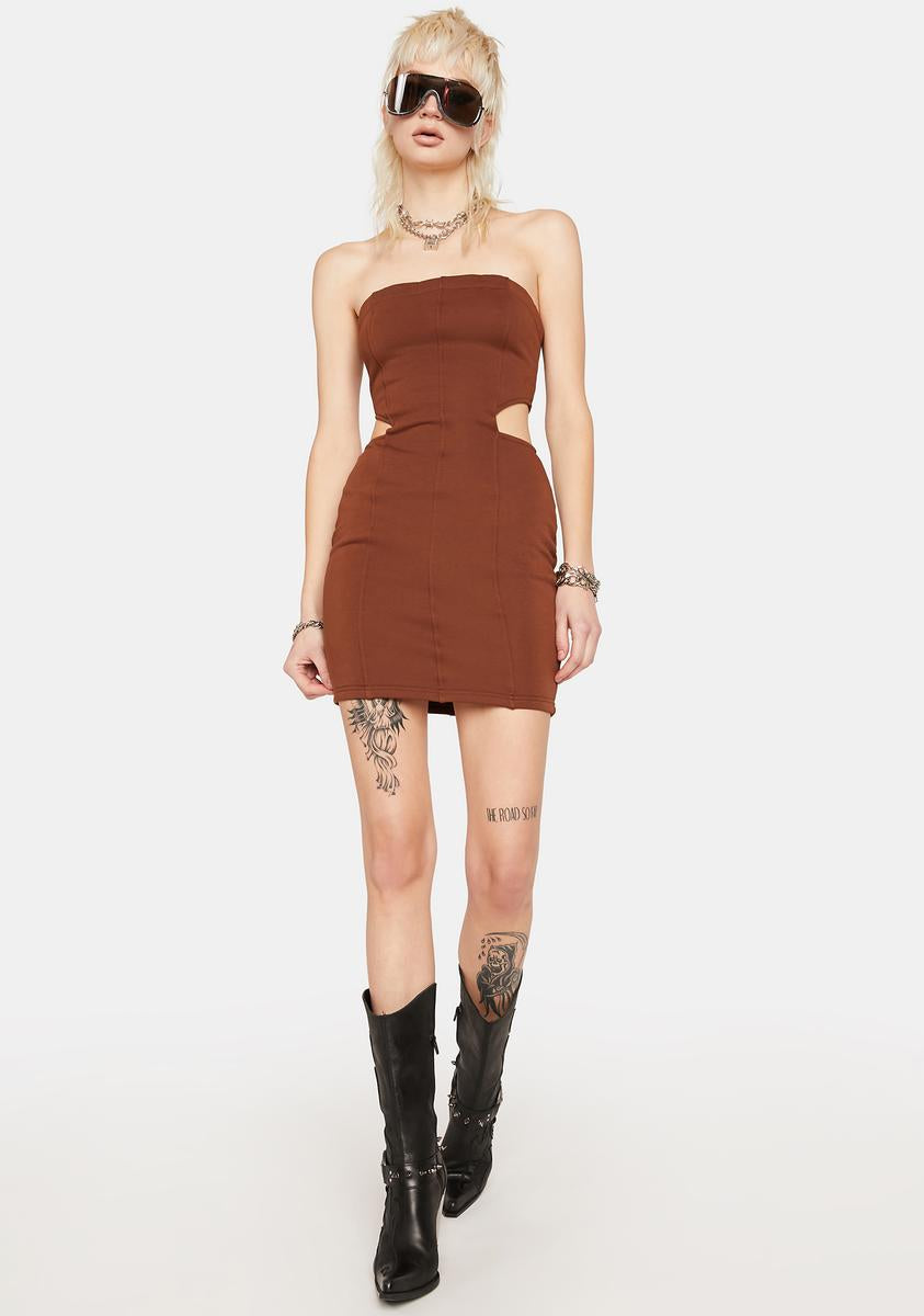 brown tube dress mini TIC TOC DA31612 BRONCETTE Denim Strapless Western Mini Dress BROWN / M