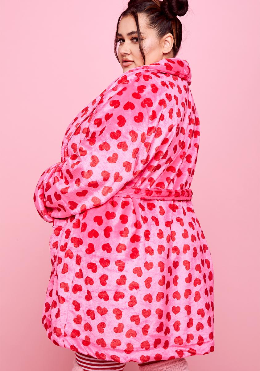 Plus Size Sugar Thrillz Heart Velour Robe And Eye Mask Set
