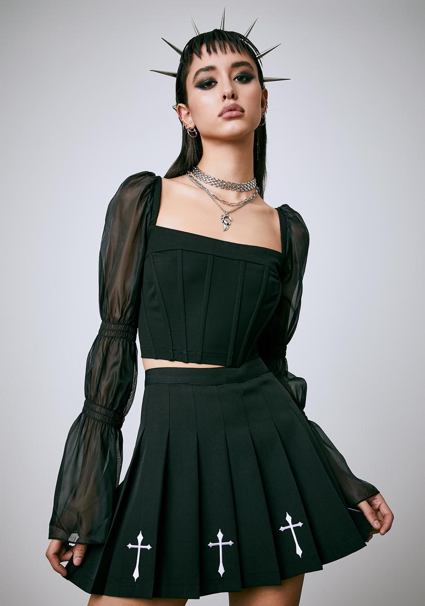 Current Mood Cross Embroidered Pleated Skirt - Black – Dolls
