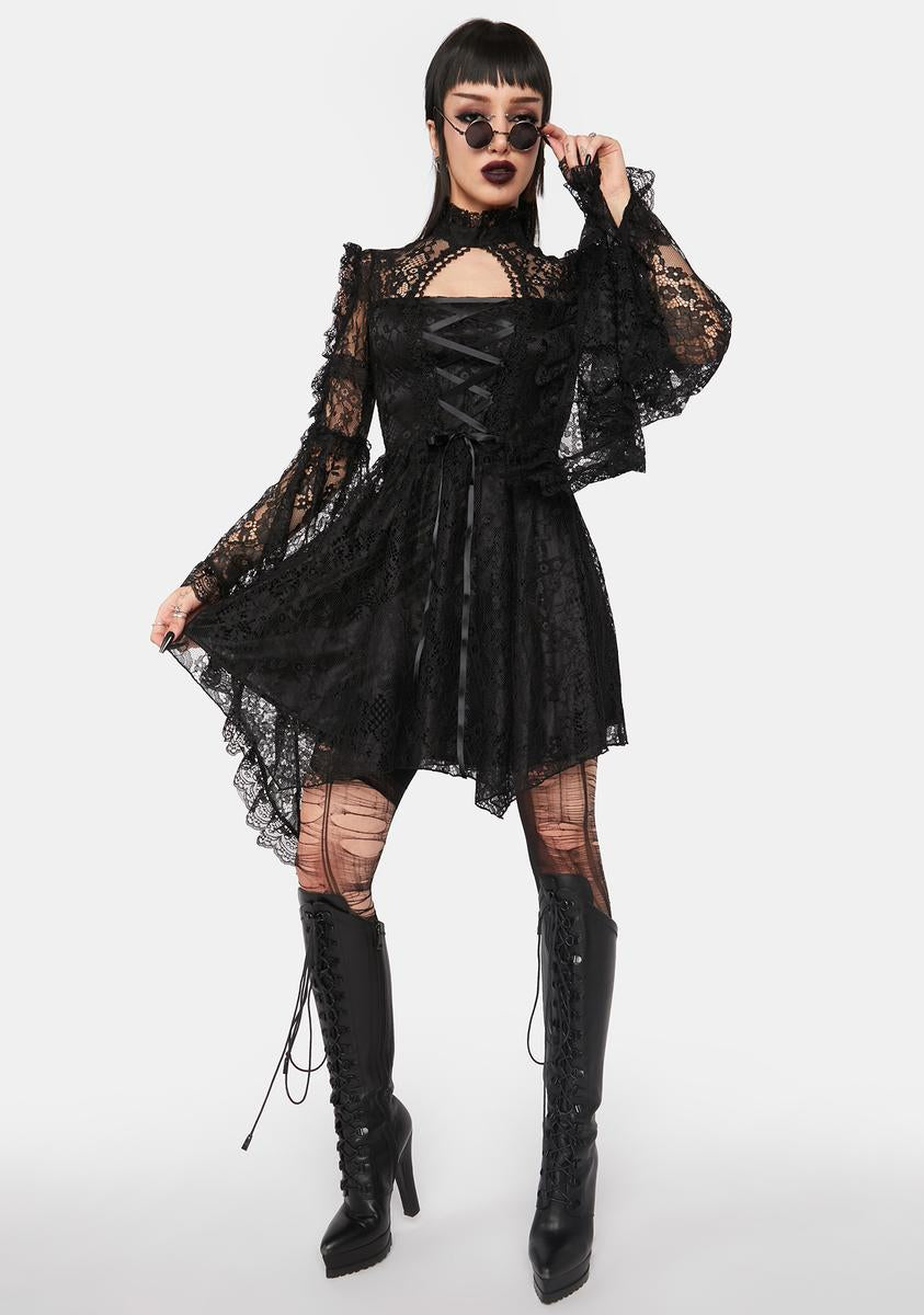 Gothic Sexy Lace Bell Sleeve Mini Dress Gothic Sexy Lace Bell Sleeve Mini Dress