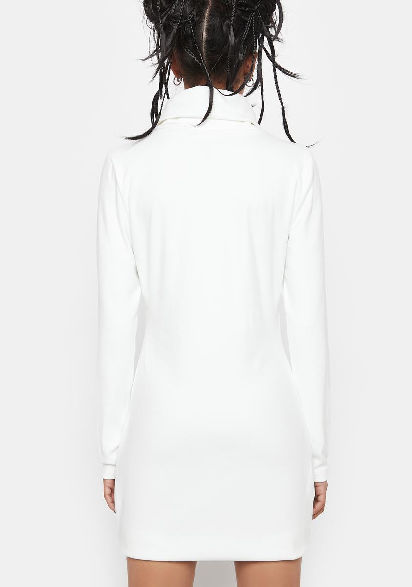 white long sleeve turtleneck bodycon dress Pxiakgy Ladies Autumn Winter Turtleneck Knitted Sweater Dress Long Sleeve Stretch Dress White + XL