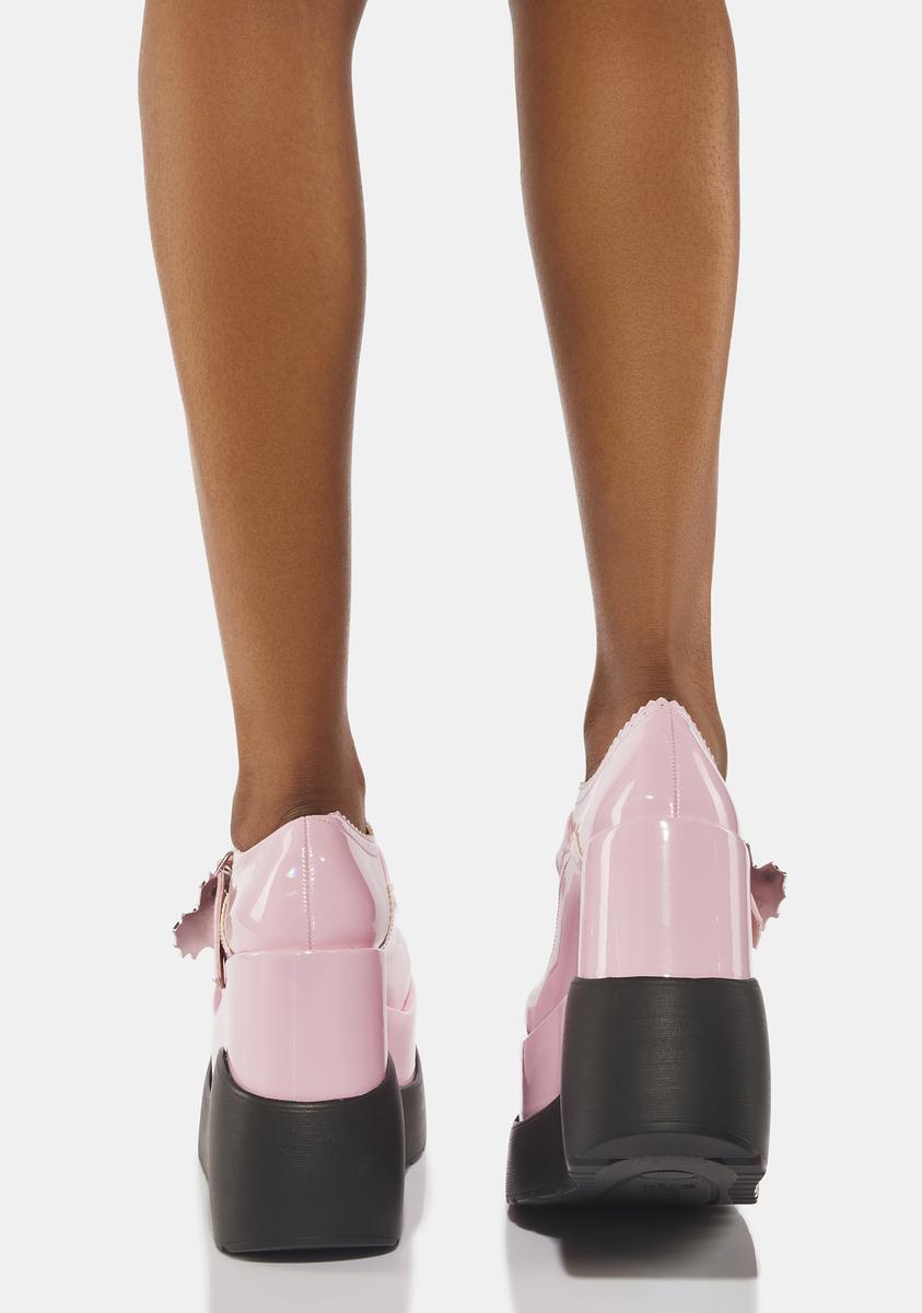 Demonia Spider Web Heart Buckle Mary Janes - Pink Holographic â Dolls Kill