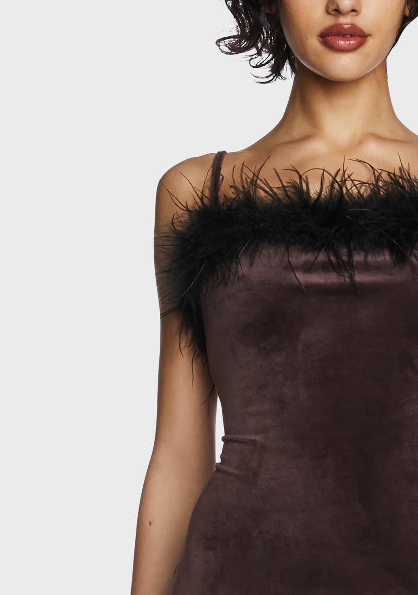 Pretty Garbage Fur Trim Velour Mini Dress - Brown Dolls Kill Pretty Garbage Fur Trim Velour Mini Dress - Brown Dolls Kill