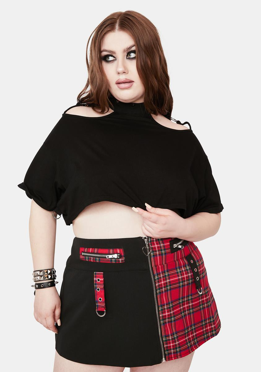 Plus Size Lost Queen Plaid Skirt With Zipper And Pockets Black Red Dolls Kill