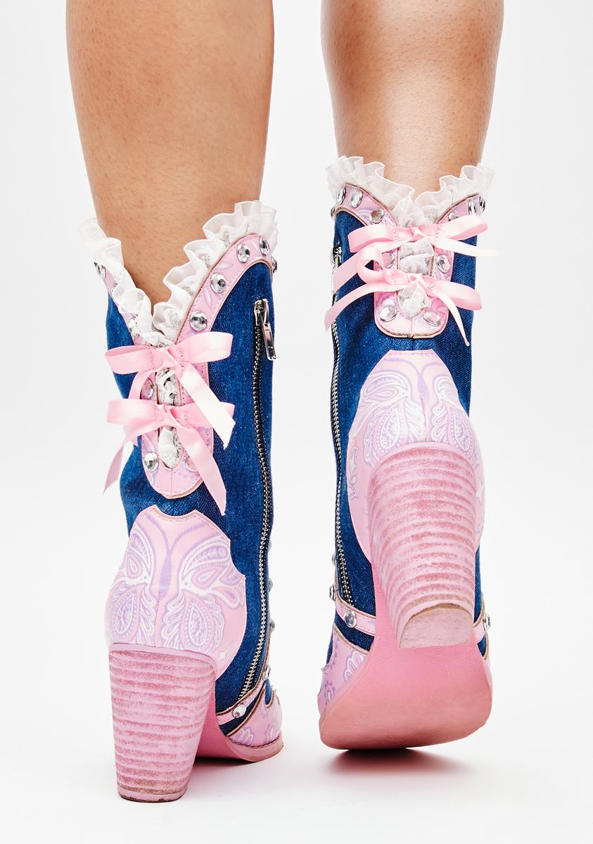 ☆DOLLS KILL☆ Sugar Thrillz Blue Boots Sugar Thrillz Pastel Knee High Pocket Combat Boots - Baby