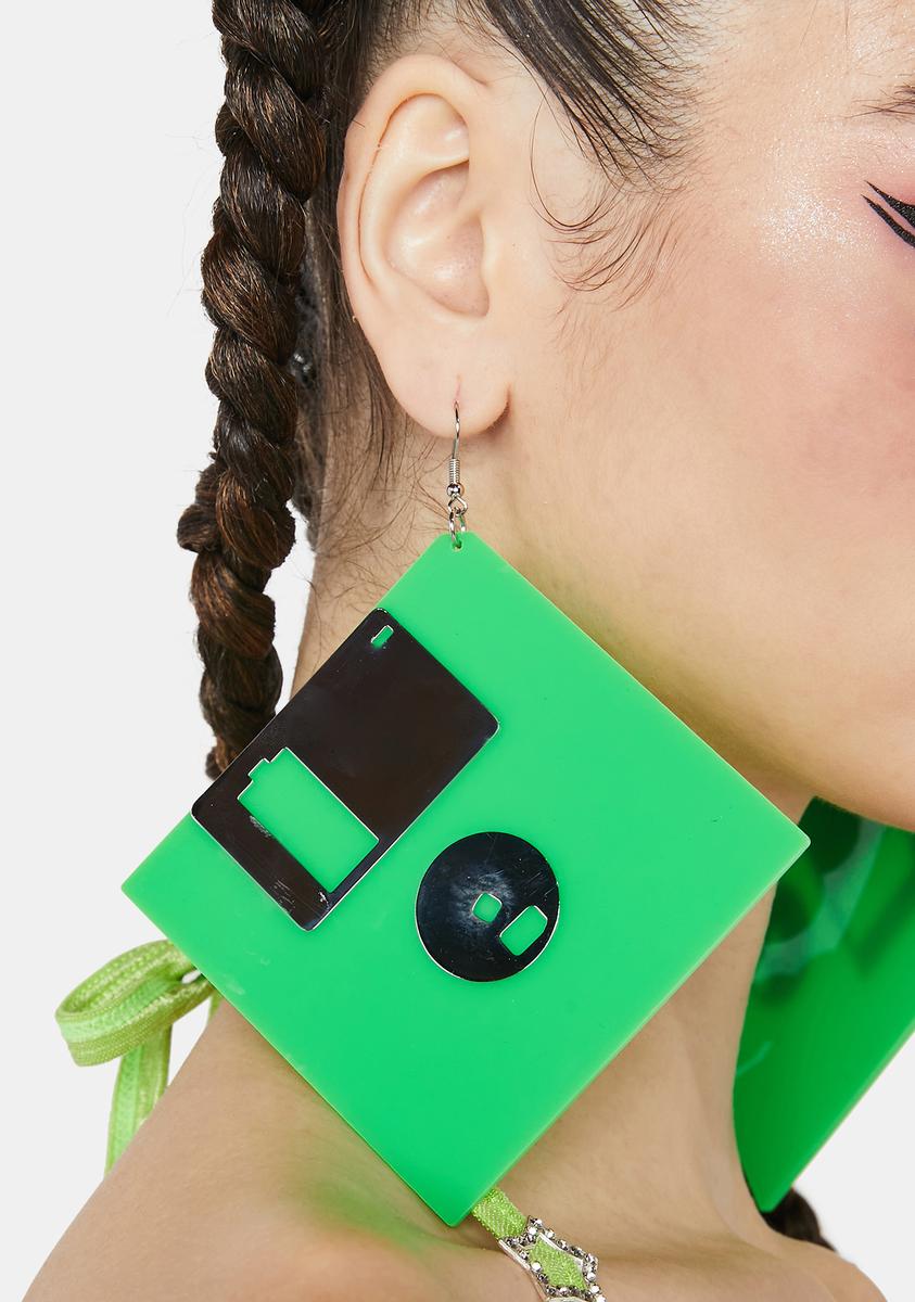 Floppy Disk Earrings Green Dolls Kill