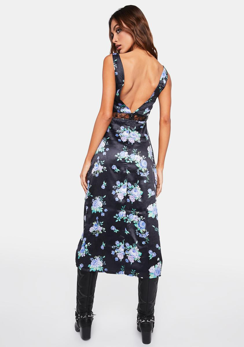 chinese dress ladies WeWoreWhat Floral Print Satin Lace Midi Dress