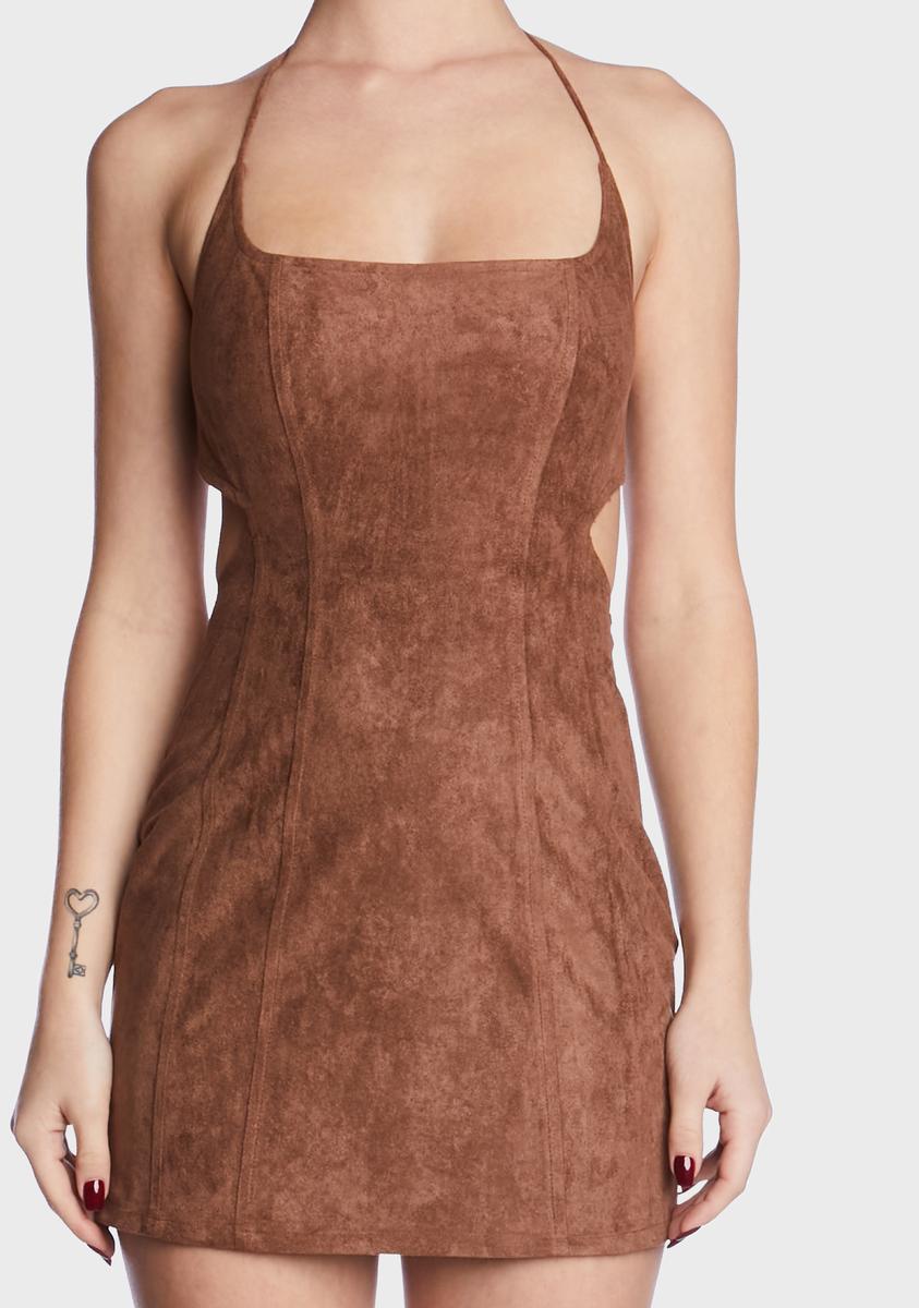 Lioness Faux Suede Open Back Mini Dress