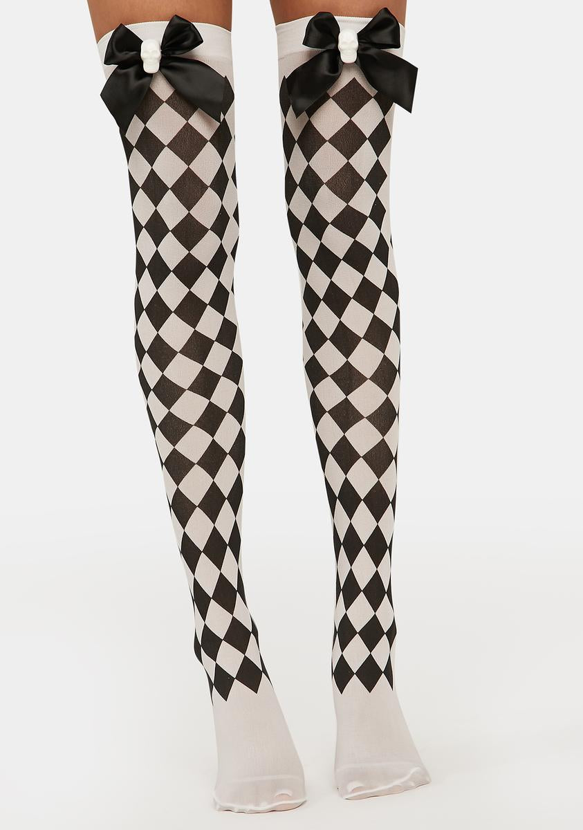 Argyle Skull Bow Knit Socks - Black/White – Dolls Kill