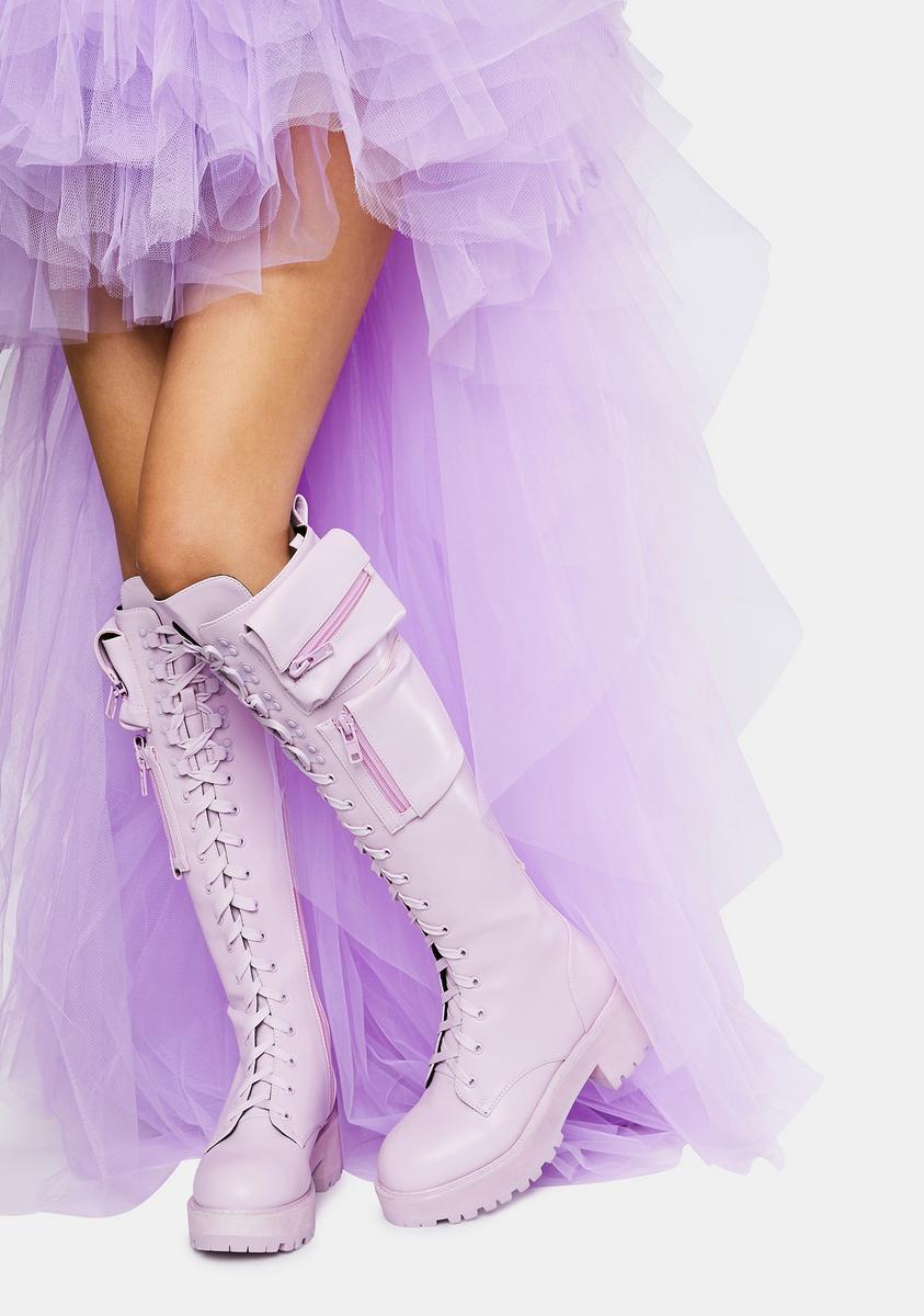 Sugar Thrillz Pastel Knee High Pocket Combat Boots