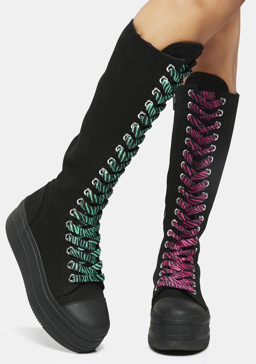 The Grave Girls Mixed Laces Side Zip High Sneakers - Black Dolls