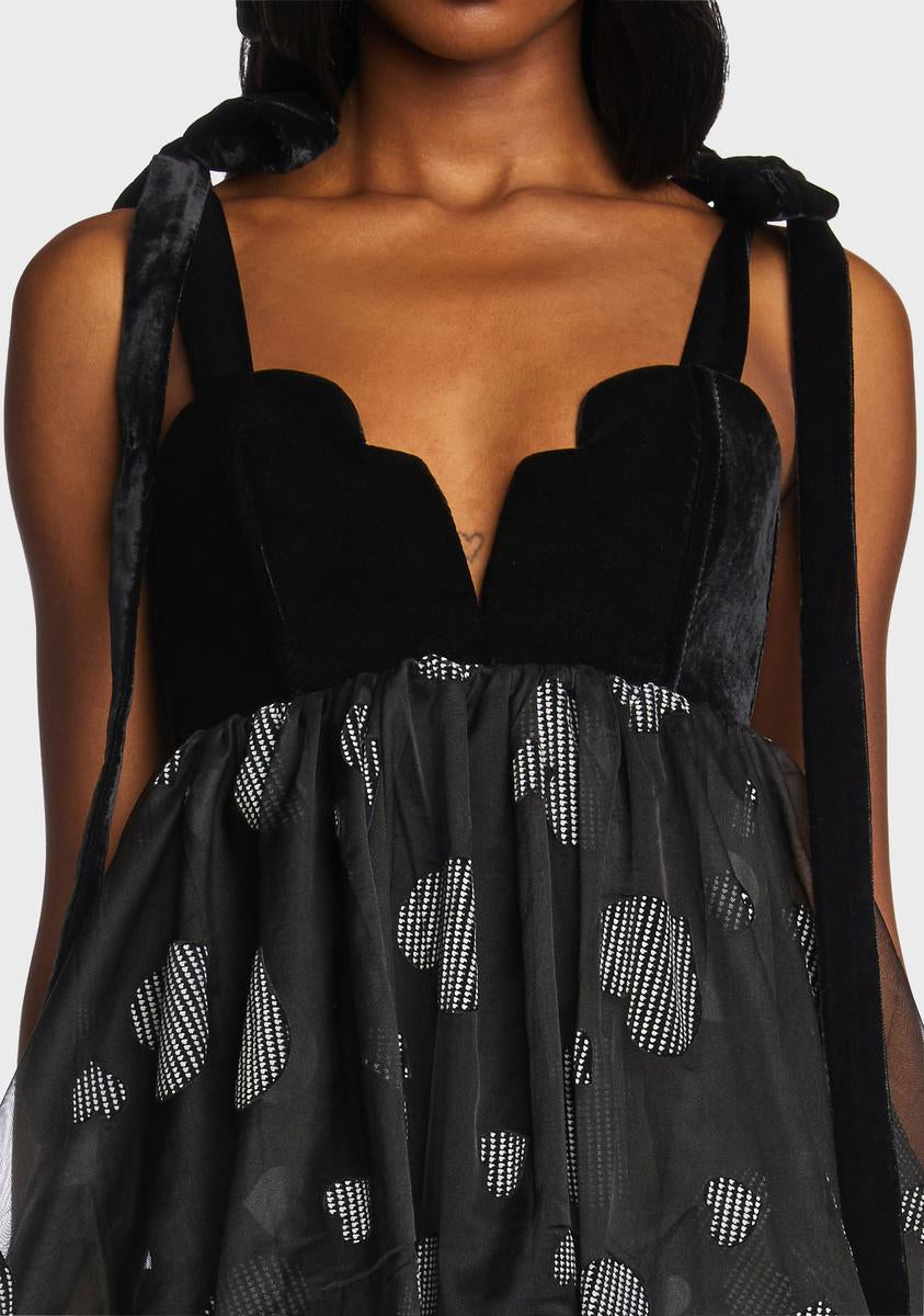 For Love & Lemons Velvet Sheer Houndstooth Heart Mini Dress