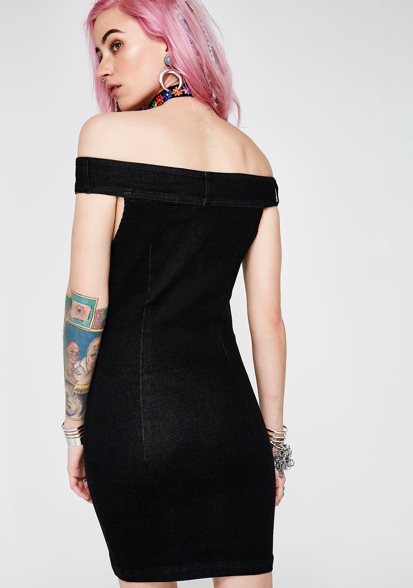 dolls kill denim dress Current Mood Denim Handkerchief Puff Sleeve Mini Dress