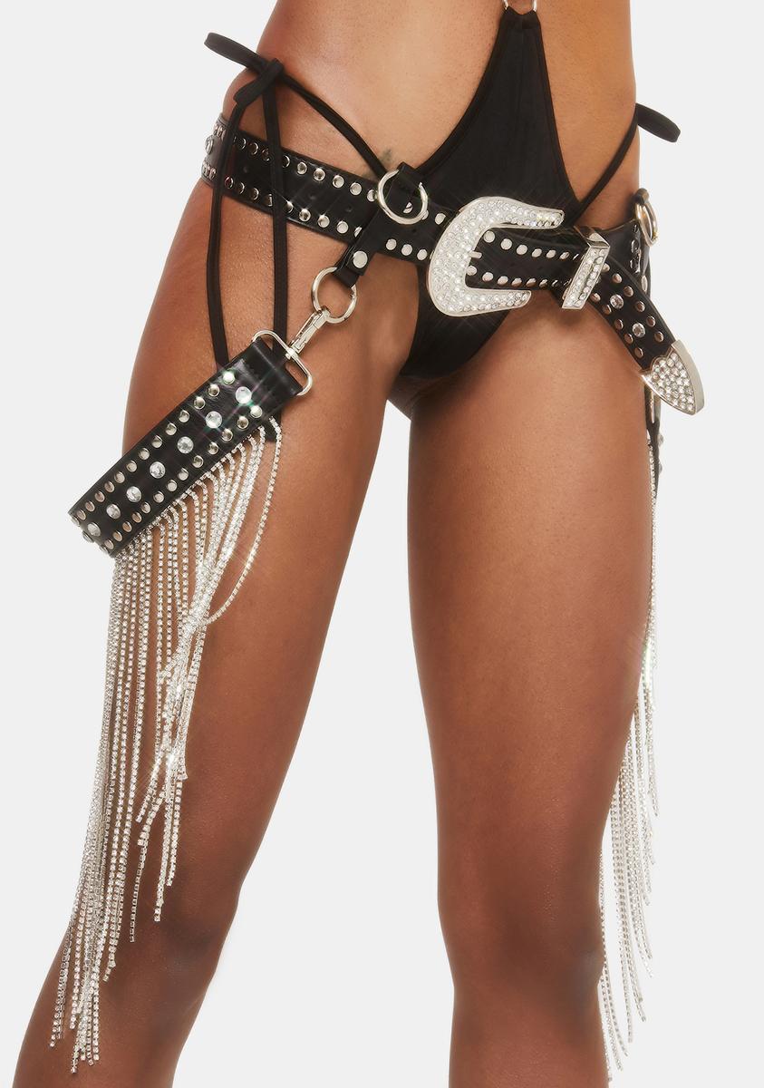 Club Exx Rhinestone Fringe Western Waist Belt - Black – Dolls Kill