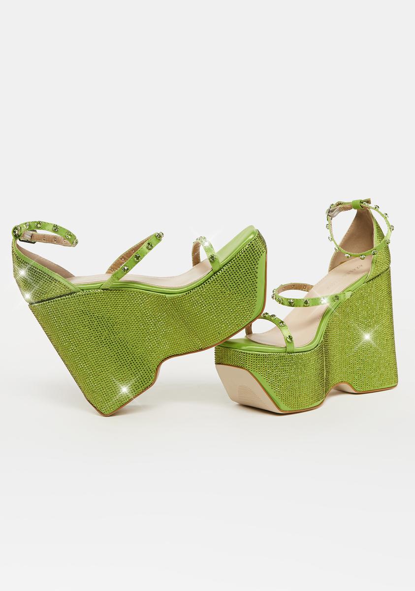 AZALEA WANG Rhinestone Wedge Heels - Green – Dolls Kill