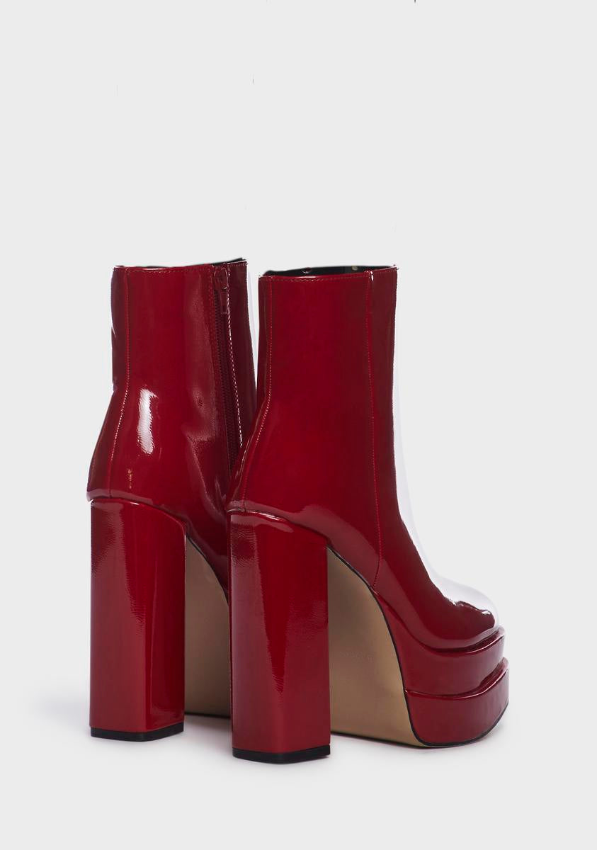 Vegan Leather Patent Double Stacked Platform Boots - Red – Dolls Kill