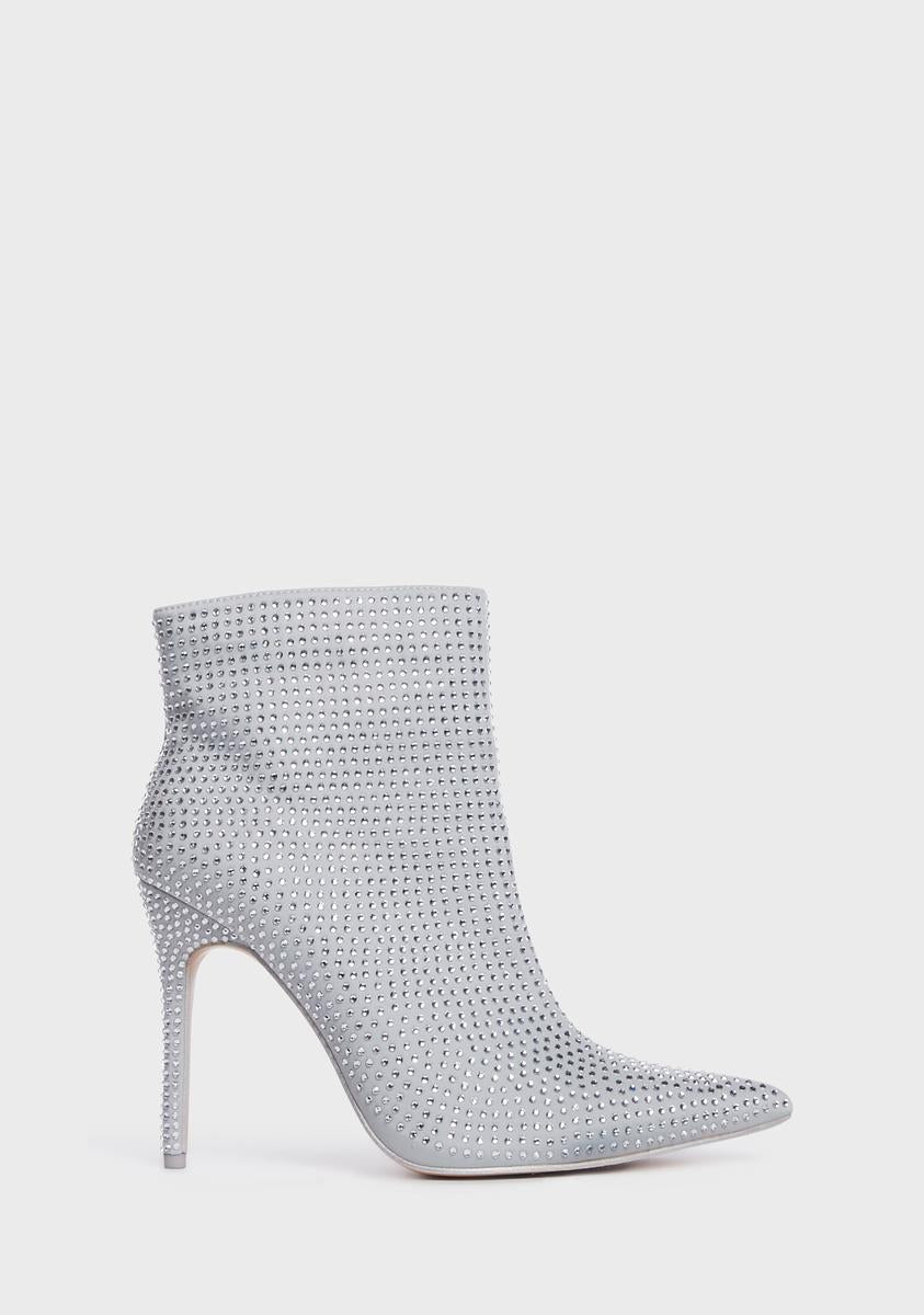 Public Desire Rhinestone Stiletto Ankle Boots - Silver – Dolls Kill