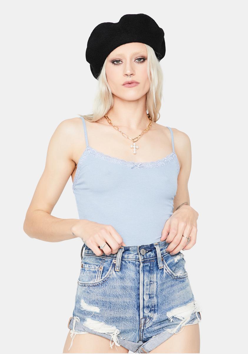 Lace Trim Scoop Neck Cropped Tank Top - Blue – Dolls Kill