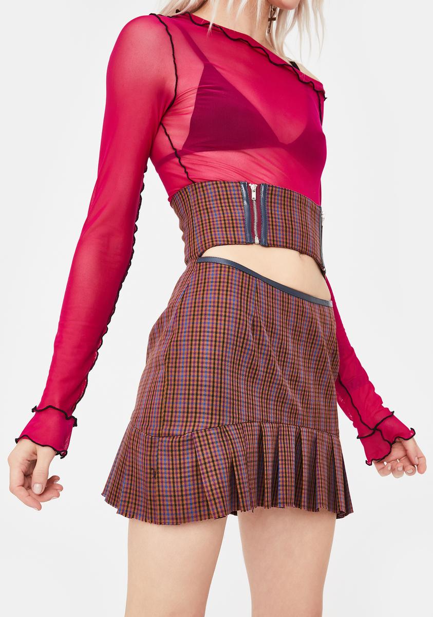 Brown Checkered Pleated Skirt No Dress,All Products : American Fashion Style Bags On Sale