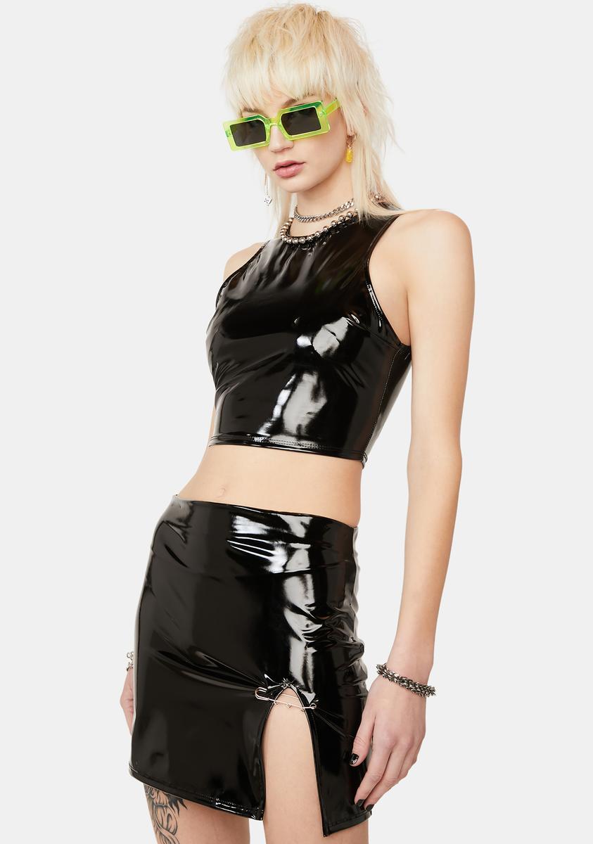 Vinyl crop top and skirt hotsell