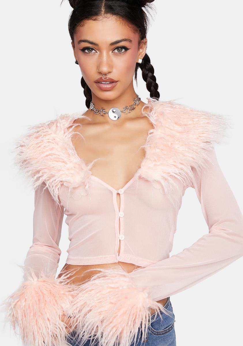 Elsie & Fred Faux Fur Sheer Cardigan - Baby Pink – Dolls Kill