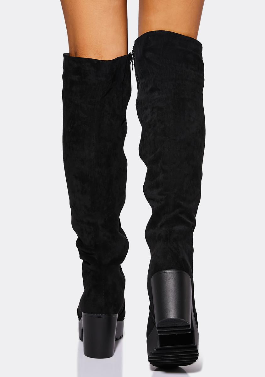 Knee High Faux Suede Boots With Side Zip Closures Black Dolls Kill