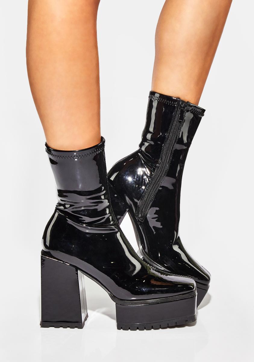 Poster Grl Vegan Leather Square Toe Platform Ankle Boots - Black Patent ...