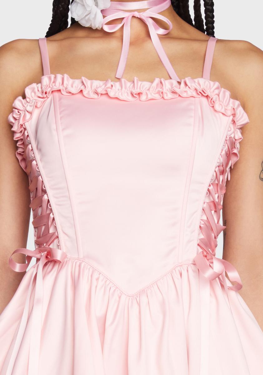 Sugar Thrillz Satin Ruffle Corset Mini Dress