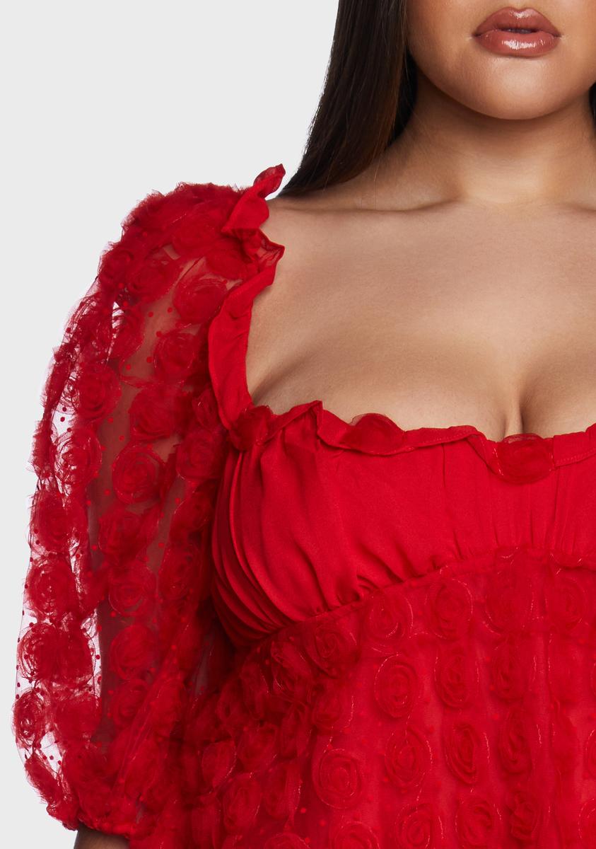 for love and lemons hannah mini dress For Love & Lemons Chiffon Rose Applique Mini Dress