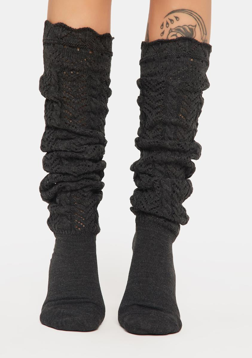Gray Cable Knit Slouchy Knee High Socks MeMoi,New Products : American Fashion Style Bags On Sale