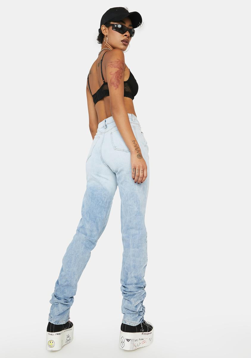 Faded Wash Mid Waist Denim Jeans - Blue – Dolls Kill