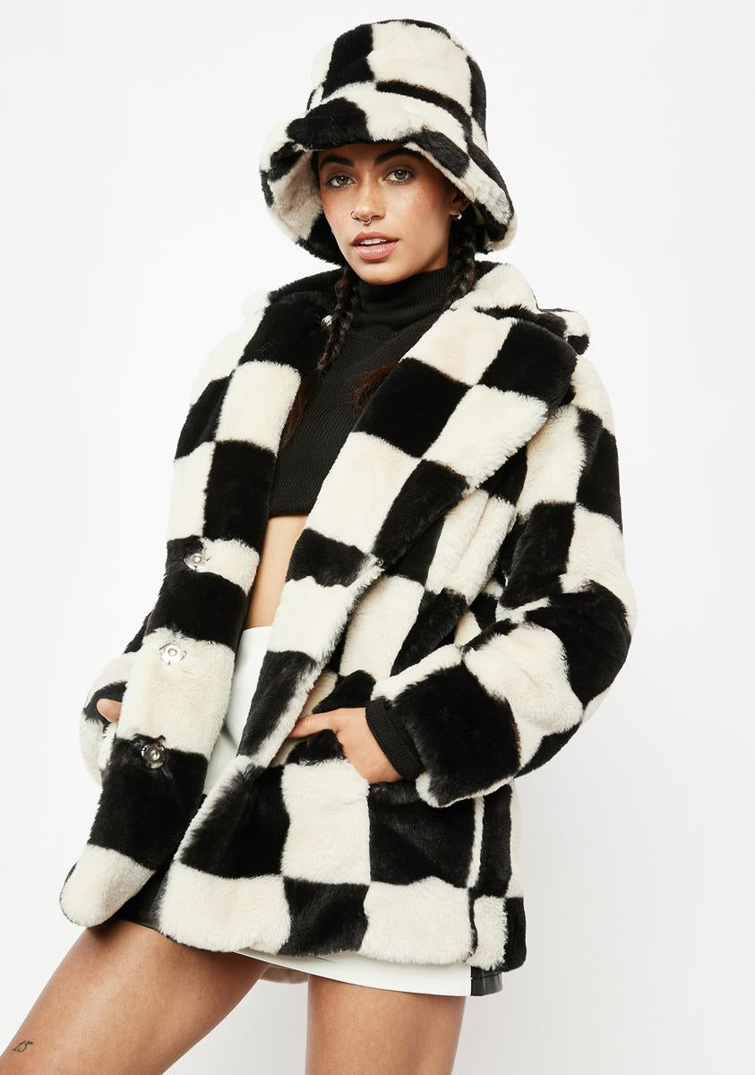 Girlfriend Material Checkered Hendrix Faux Fur Coat – Dolls Kill