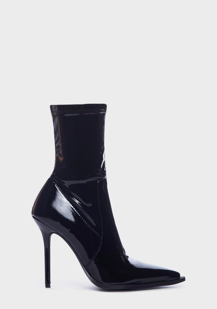 AZALEA WANG Patent Stiletto Heel Boots - Black – Dolls Kill