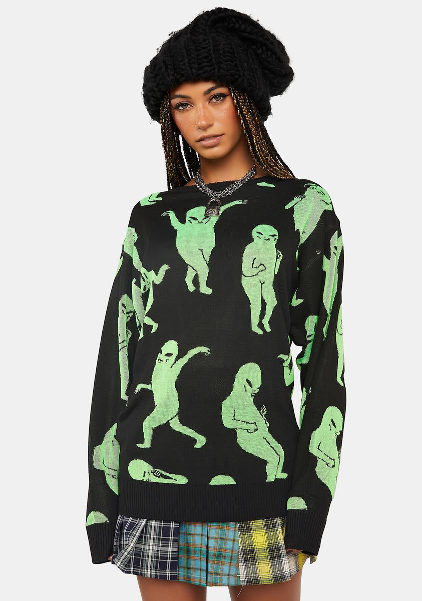 RIPNDIP Dancing Alien Graphic Kit Sweater - Black – Dolls Kill