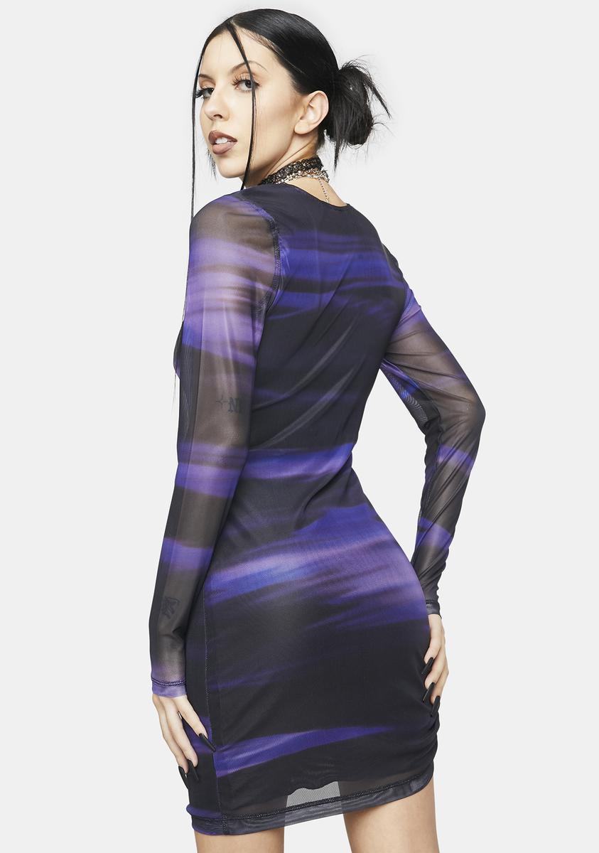 Motel Cosmic Melt Print Mesh Mini Dress