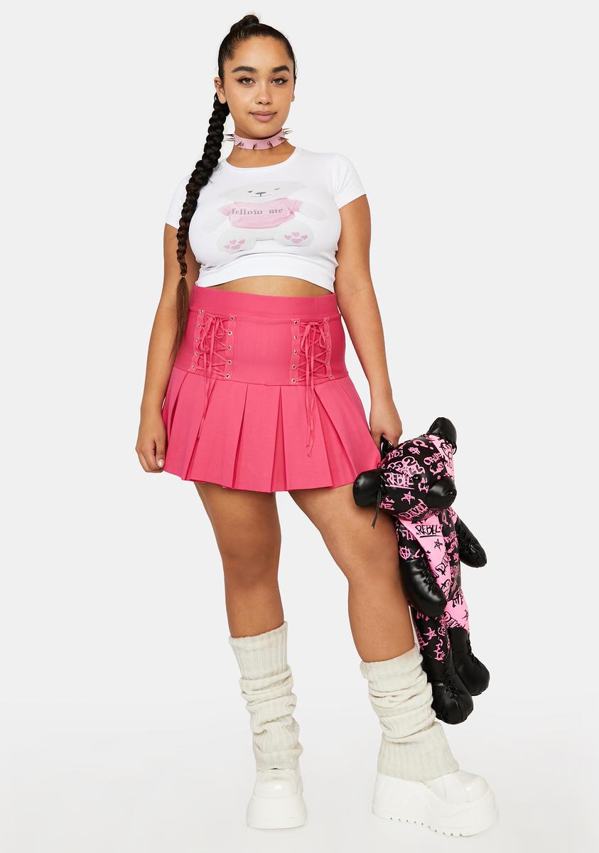 Plus Size Lace Up Pleated Skirt Pink – Dolls Kill