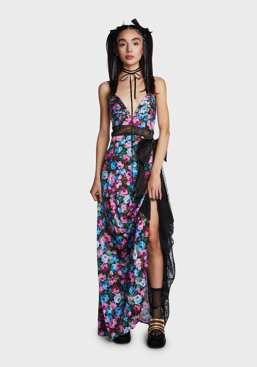 marley maxi dress For Love & Lemons Floral Sheer Jacquard Panel Maxi Dress