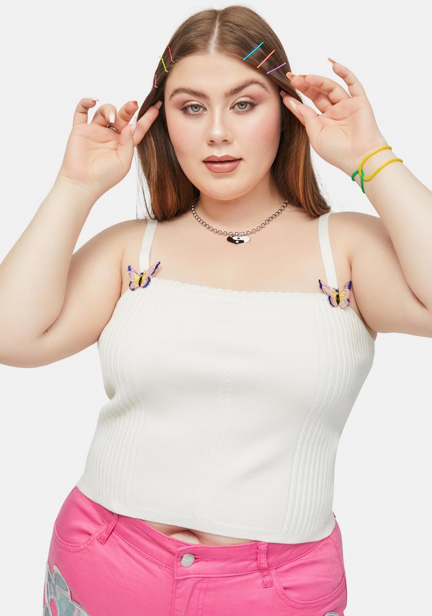 Delia's Plus Size Butterfly Ribbed Square Neck Tank - White – Dolls Kill