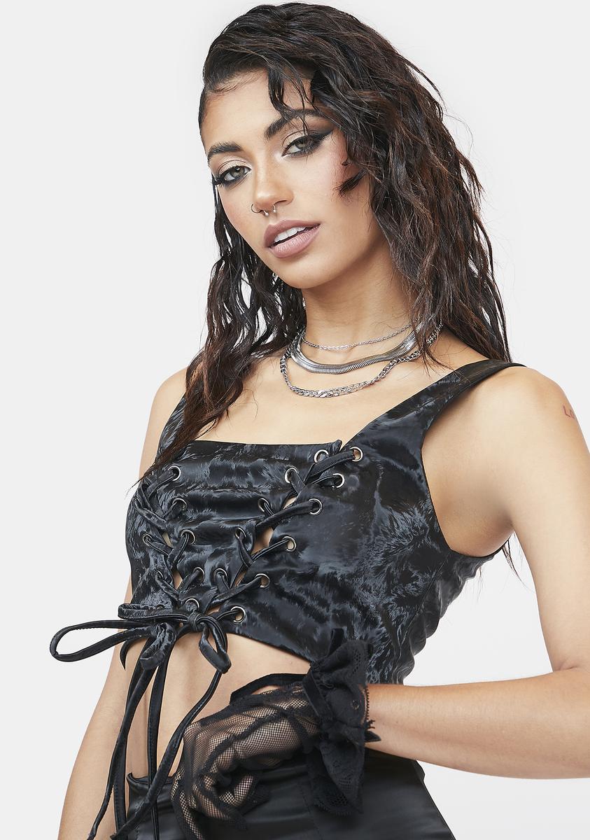 Faux Leather Lace Up Top Black Dolls Kill
