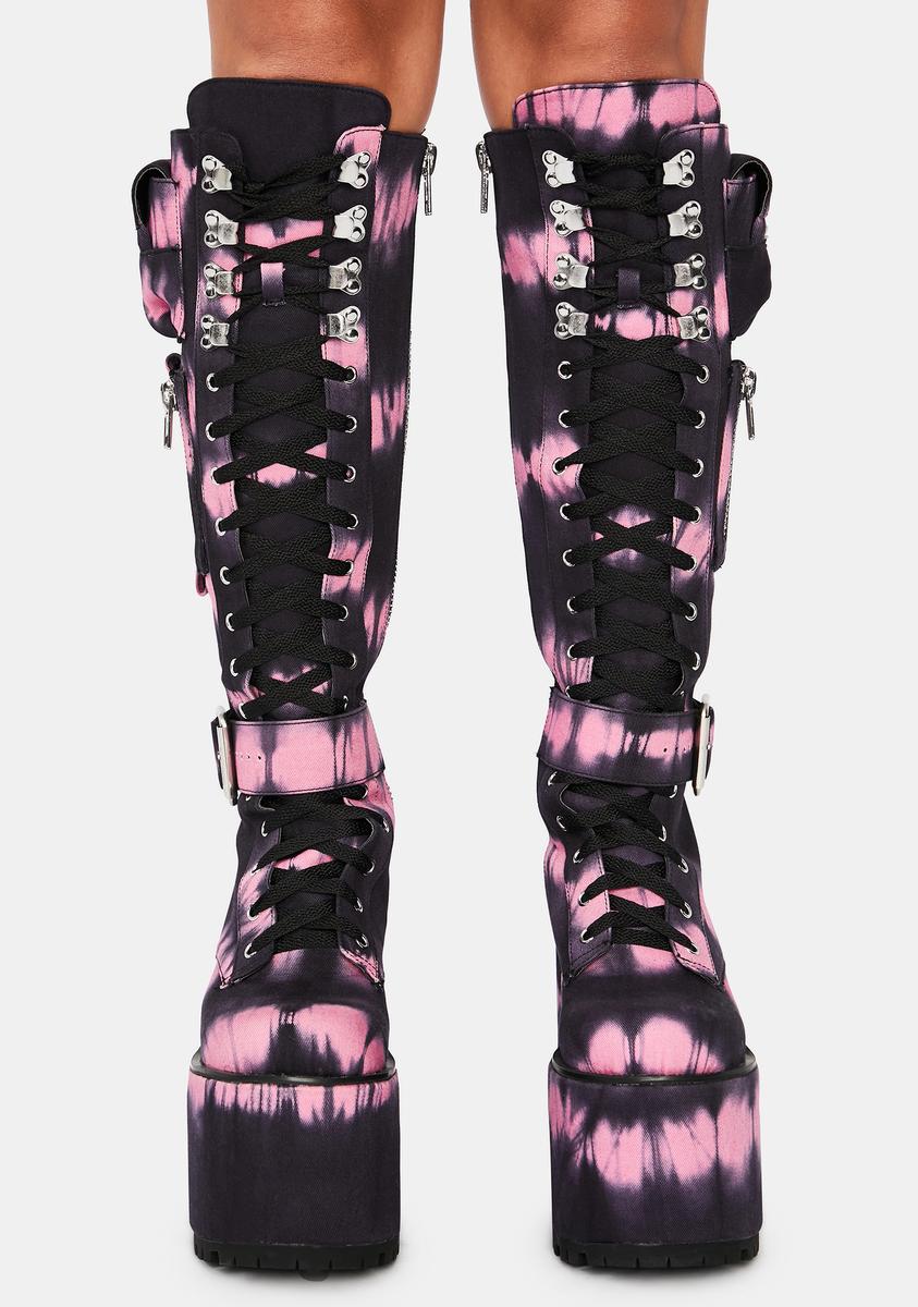 Current Mood ベルト サンダル Dollskill DEMONIA Current Mood Moto Buckled Platform Boots - Black – Dolls Kill