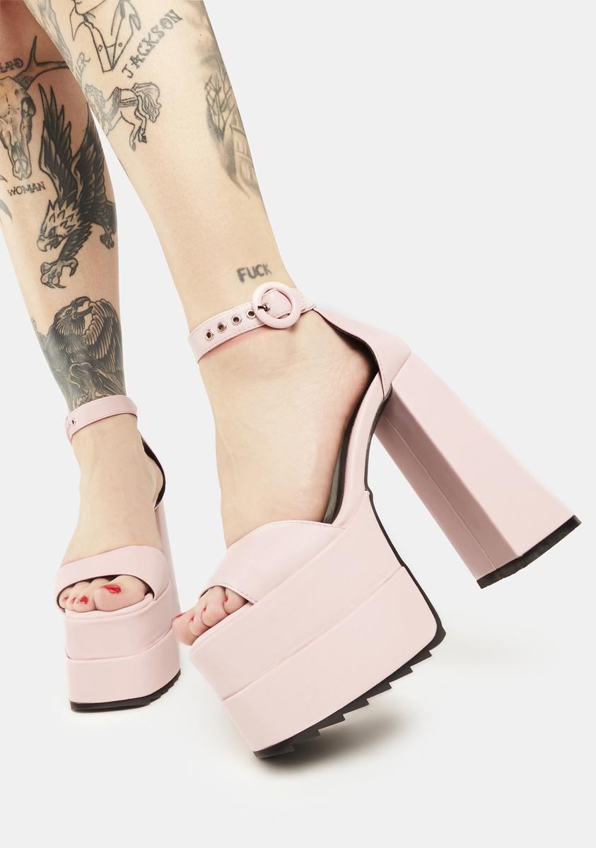 Lamoda Vegan Leather Peep Toe Platform Sandals - Pink – Dolls Kill