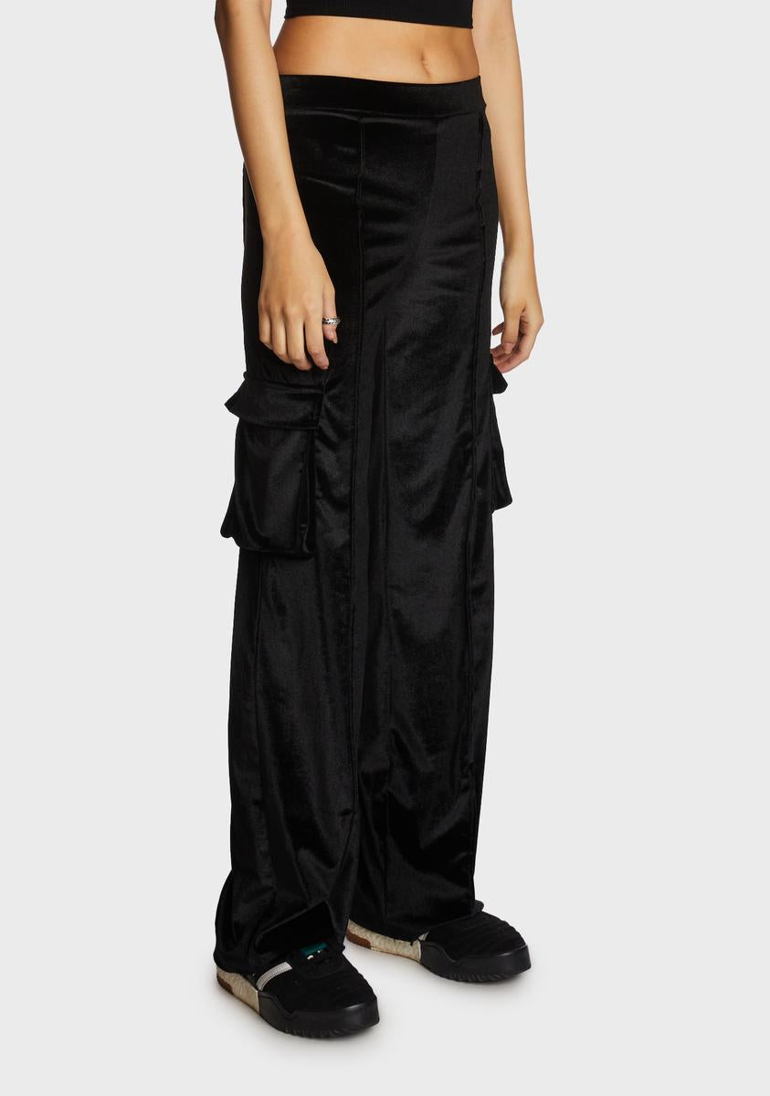 Pintuck Velvet Cargo Pants Black Dolls Kill