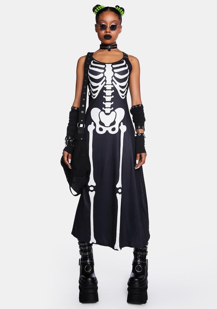 Too Fast Skeleton Graphic Maxi Dress - Black – Dolls Kill