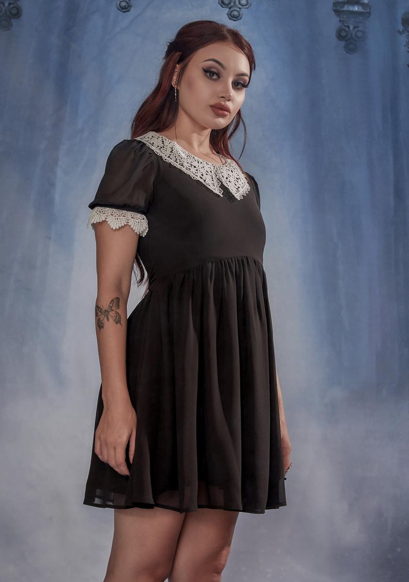 Widow Lace Collar Babydoll Mini Dress