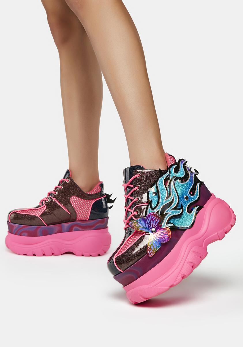 Club Exx Flame Butterfly Glitter Patent Platform Sneakers - Pink/Blue – Dolls Ki