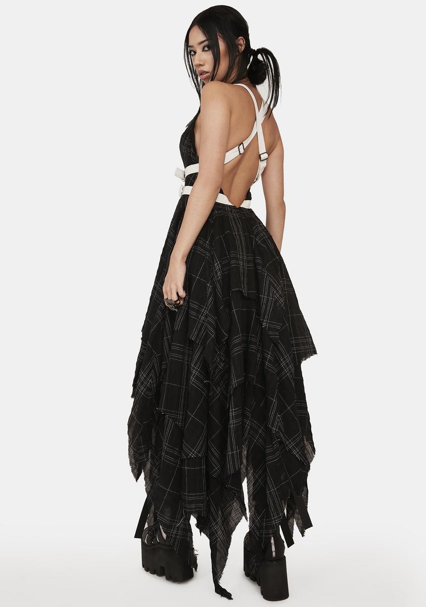 darker waves white dress Distortion Plaid Midi Dress