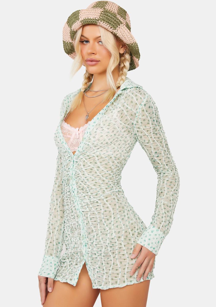 For Love & Lemons Polka Dot Sheer Shirt Dress
