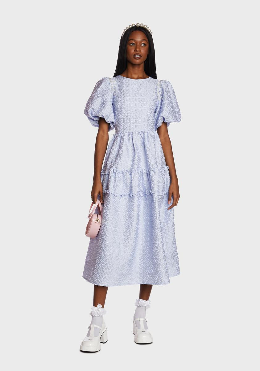 Sister Jane Jacquard Puff Sleeve Midi Dress