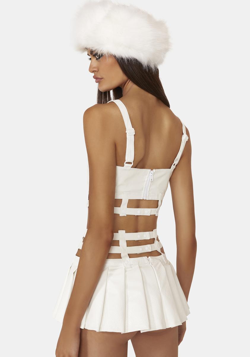 Club Exx Strappy Vegan Leather Pleated Mini Skirt White Dolls Kill