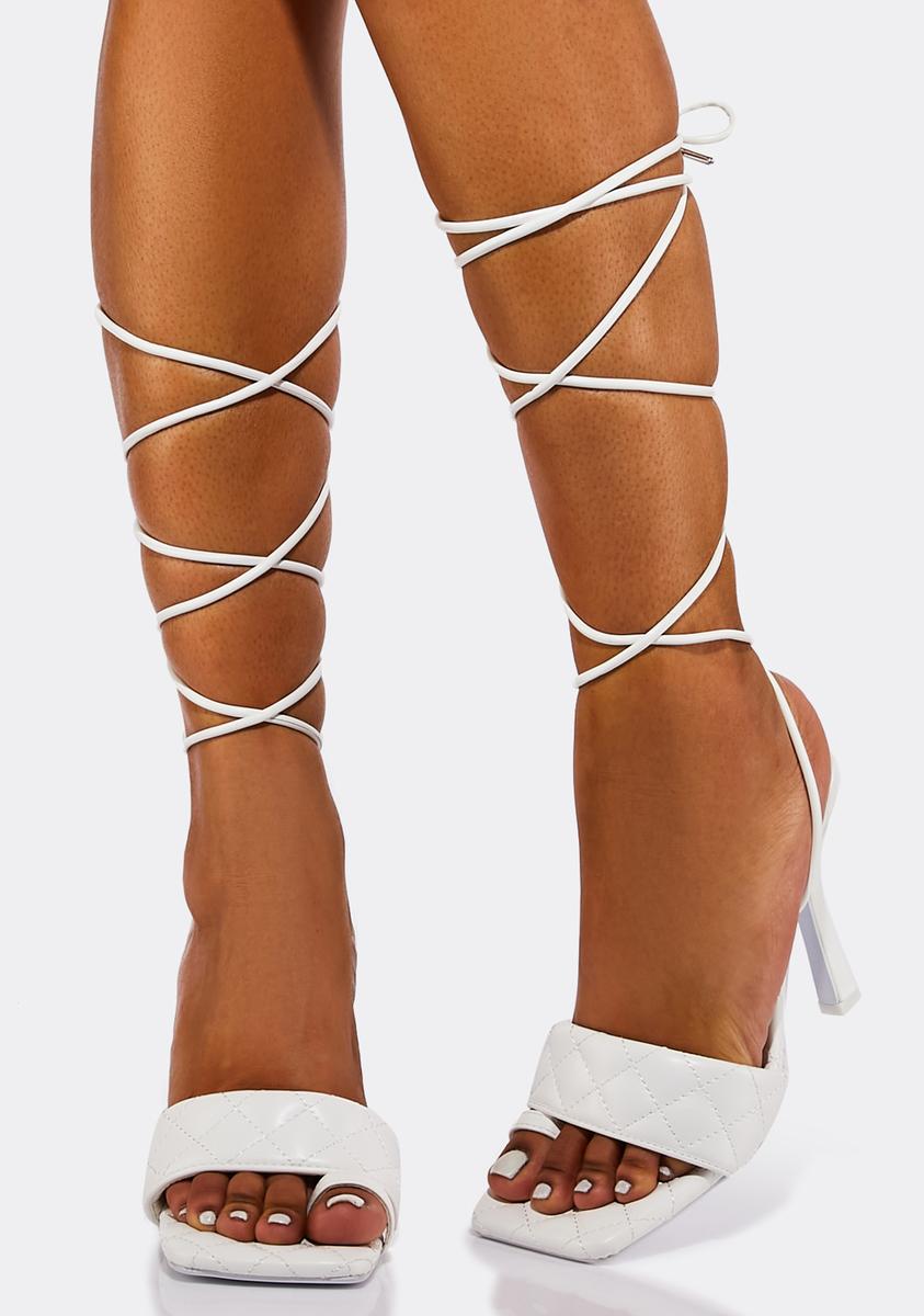 Quilted Vegan Leather Lace Up Peep Toe Sandals White – Dolls Kill